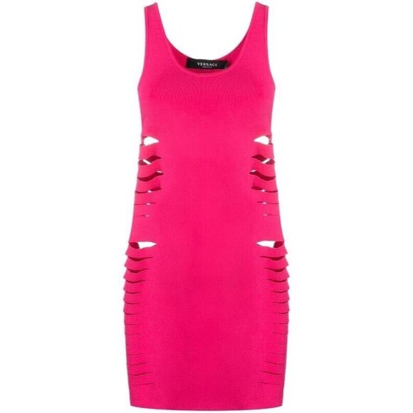 NWT$2,025 Versace Runway Cut Out Stretch Jersey Mini Dress Pink IT 42/ US 6 - Picture 1 of 16